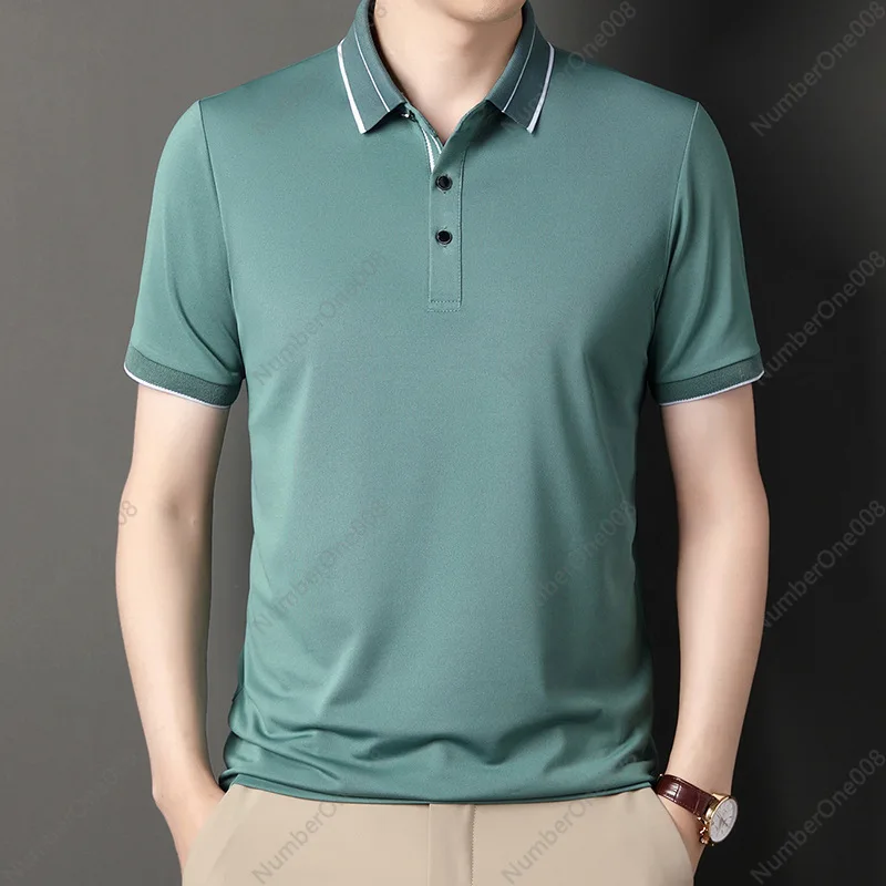 Summer New Men's Short-sleeved Polo Shirt Business Casual T-shirt Middle-aged and Young Lapel Thin Top