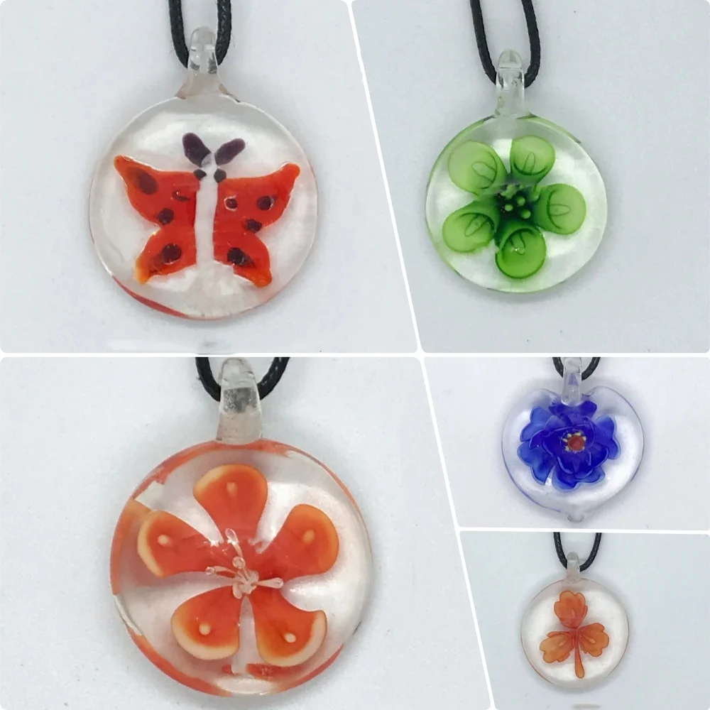 Murano Glass Women\'s  Pendants Beautiful Flower Round Water-drop Handmade Glass Jewelry Fit Girl Necklace Girl Gifts