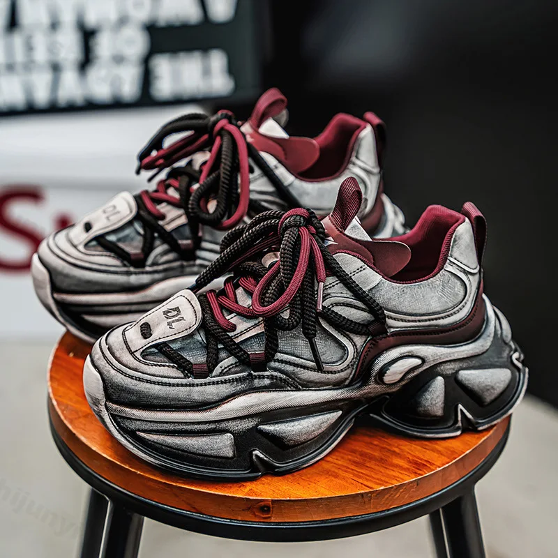 

Мужские повседневные спортивные кроссовки для бега, осень 2023, новые винтажные потертые кроссовки на платформе, модная обувь на резиновой подошве