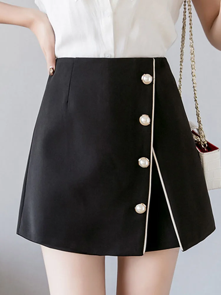 Apricot Irregular Breasted Short SkirtsWoman 2020 High Waist Black Office Slim  Ladies Falda Skirts Shorts Female