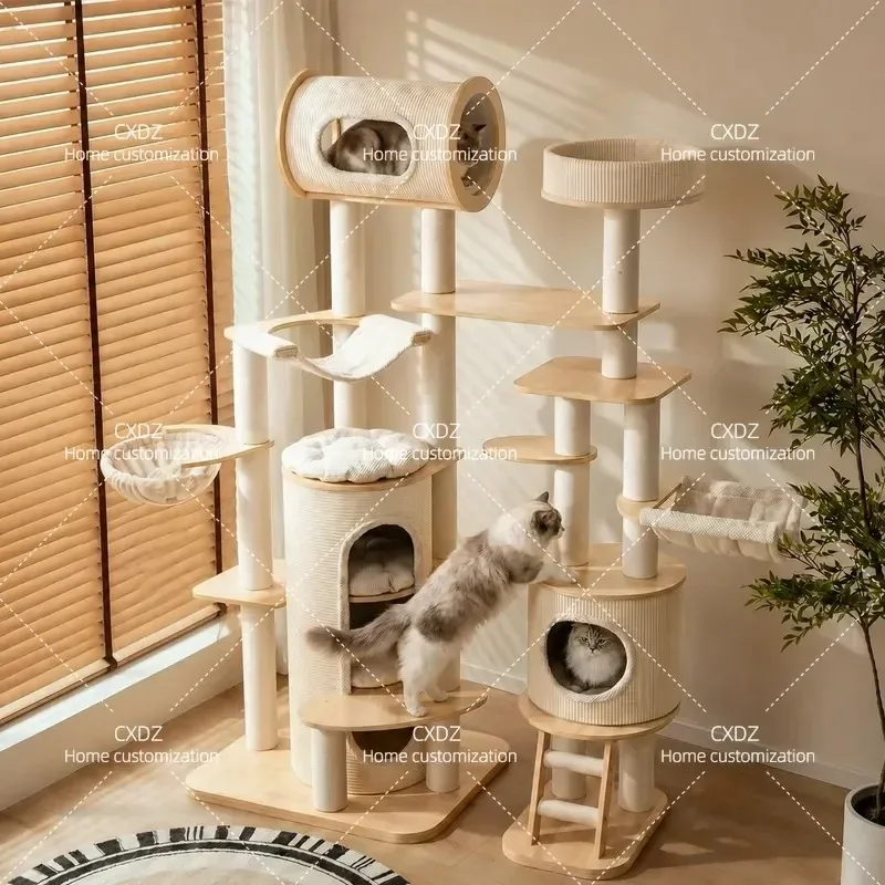 Multi Cat Climbing Frame Luxury Ragdoll Cat Nest Integrated Multi Layer Solid Wood Four Season Universal Large Activity Tree