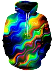 Rainbow Wave 3d Printed Hoodies For Male Tops Casual Hooded Pullovers Men's Fashion New Graphic Sweatshirts Colorful Hoody
