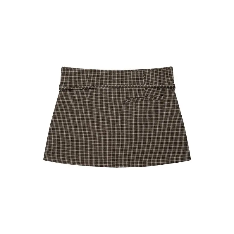 Women's Mid-Waist Design Casual Plaid Skirt Pants Autumn New Arrival Belted A-Line  Skirt Slim Fit Other Material