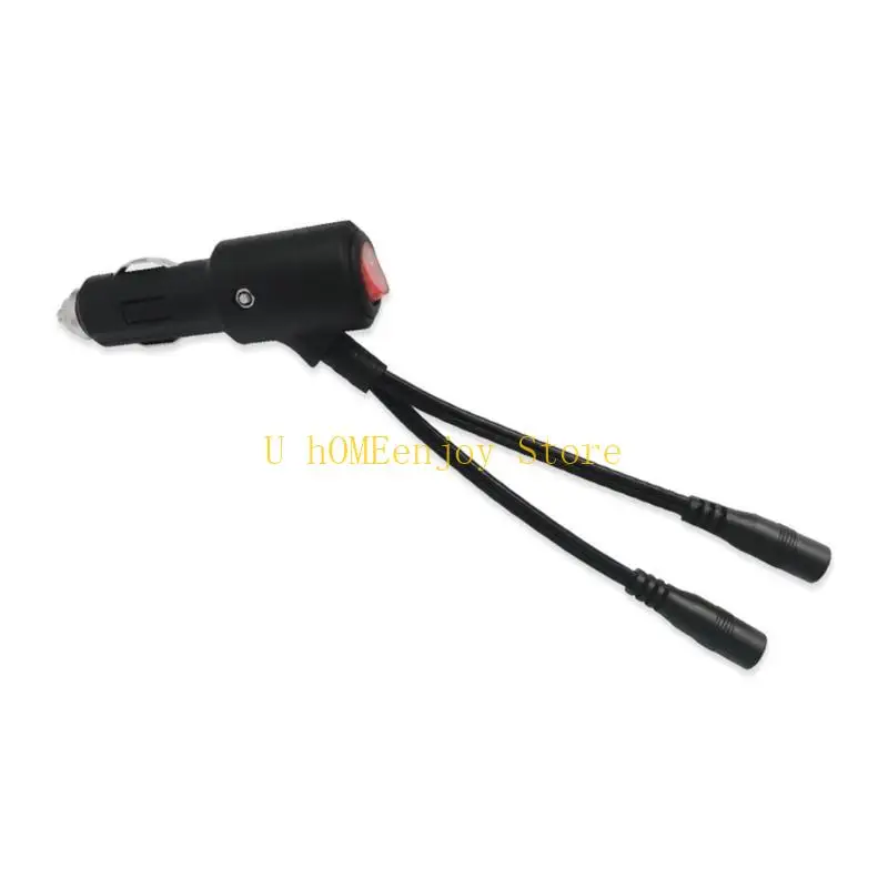 B0KF Double Female DC5.5x2.1mm Port Car Cable 12V-24V Cigarettes Power Cord Wire with Switching Button