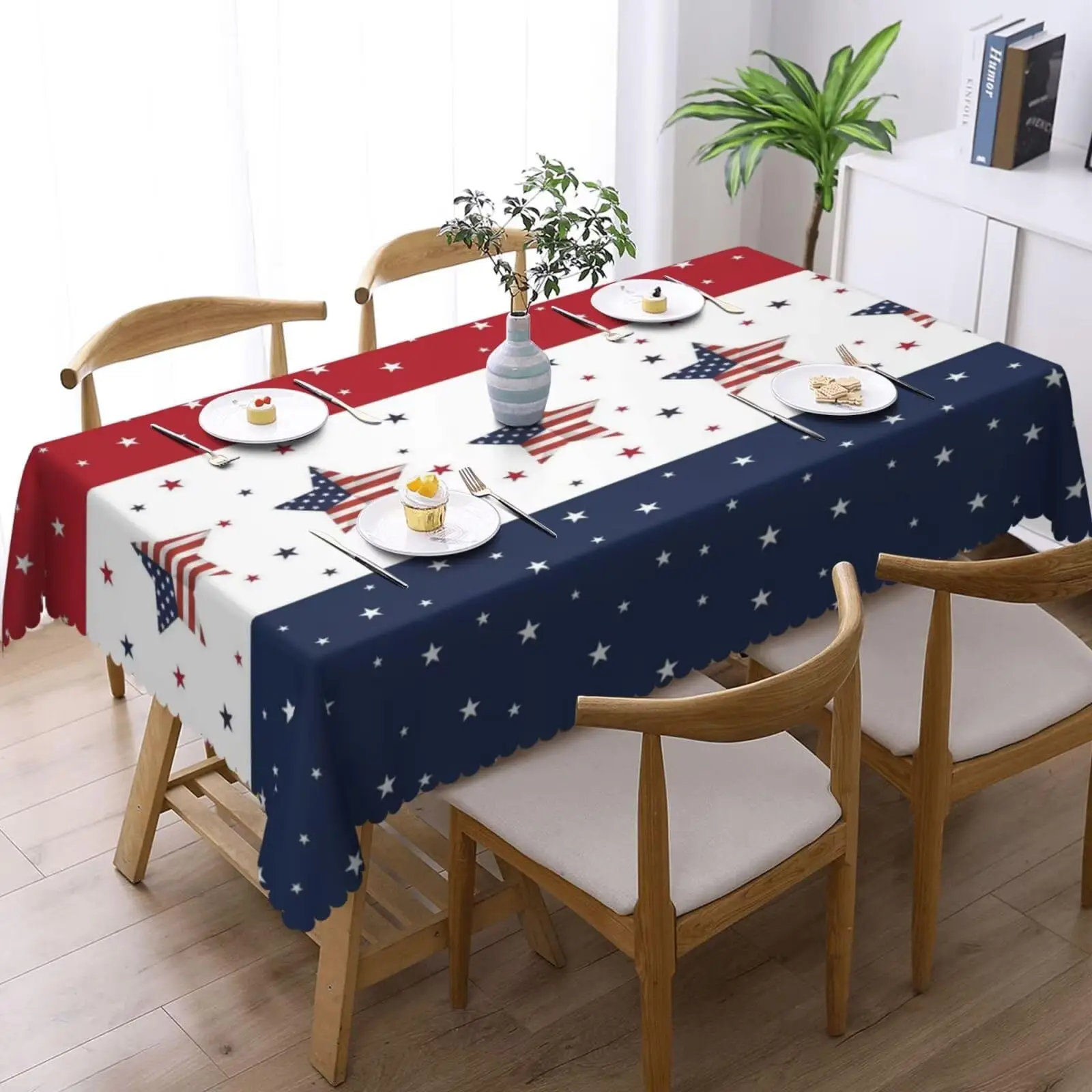 Happy 4Th of July Rectangle Tablecloth  Patriotic Flag Table Cover Red Blue Stars Tablecloths Navy Star Stripes Table Cloth