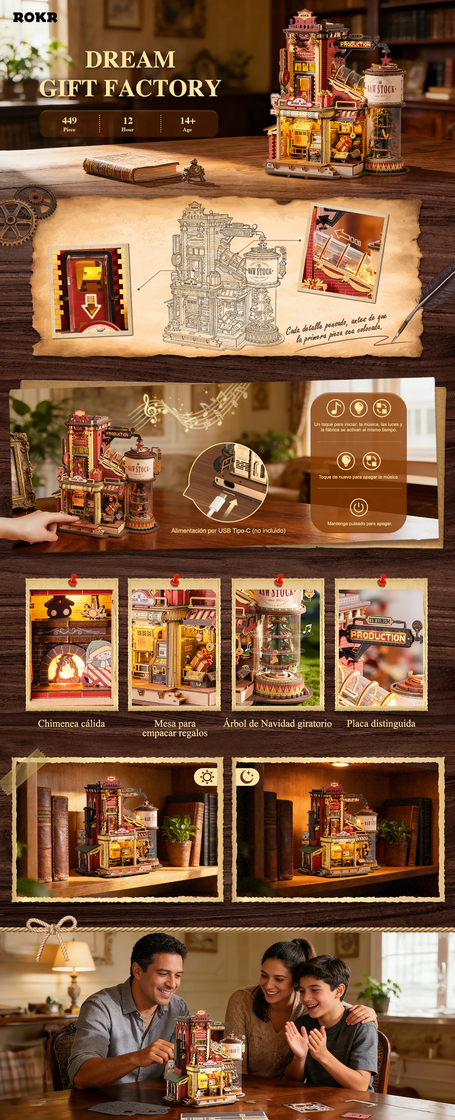 Robotime Rokr Dream Gift Factory 3D-Holzpuzzle Heimdekoration mit Licht und Musik Einzigartiges Geburtstags- und Weihnachtsgeschenk für Jugendliche und Erwachsene – Detail 2
