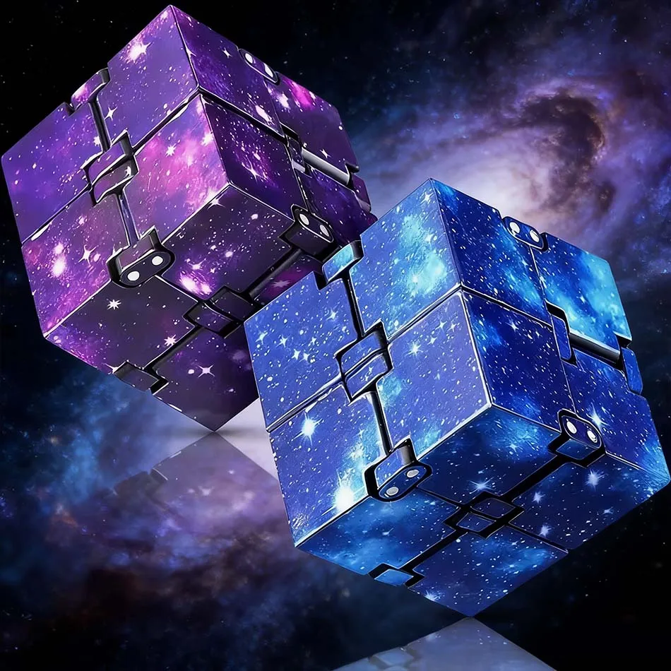 Colorful Infinite Versatile Christmas Fidget Cube Colorful Starry Sky Cube and Fidget Handle Toy Set