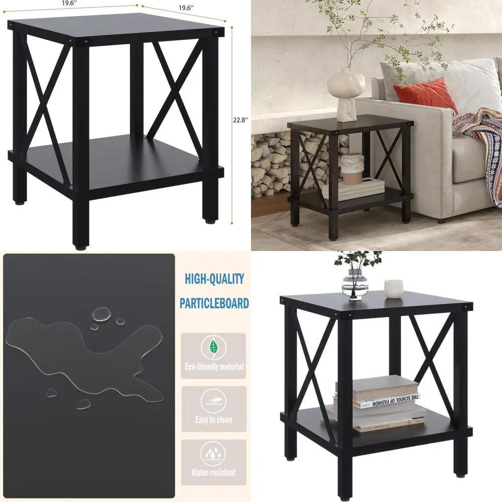 

Industrial Farmhouse Metal Accent Table with Storage Shelf, Black - Ideal for Living Room or Bedroom MLBZ16B