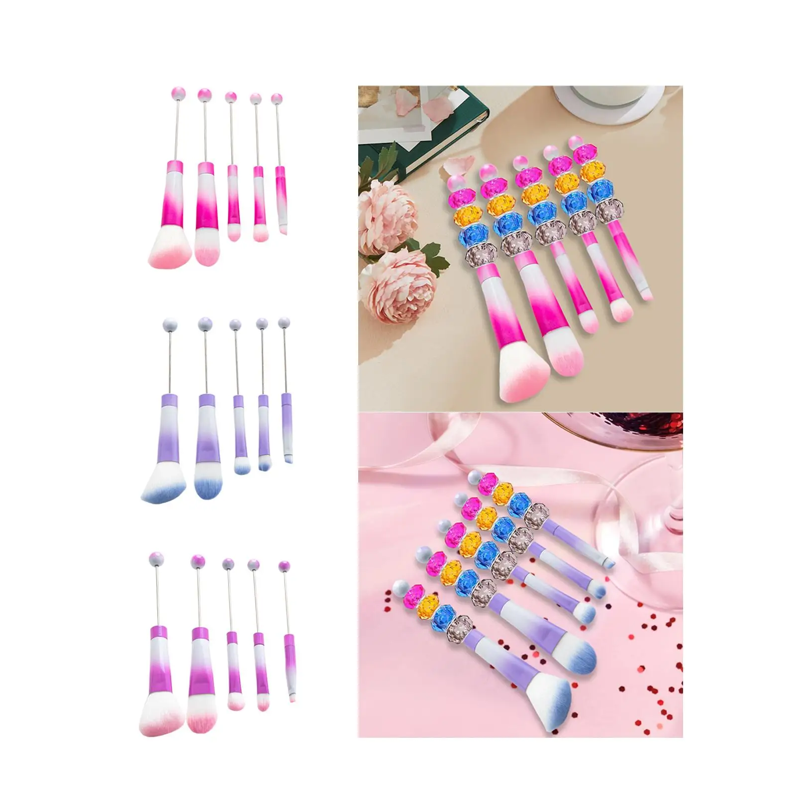 5Pcs Makeup Brushes Set Portable Angled Brush Blending Brush Blending and Lips Metal Tube Premium for Gifts Sister Girlfriend