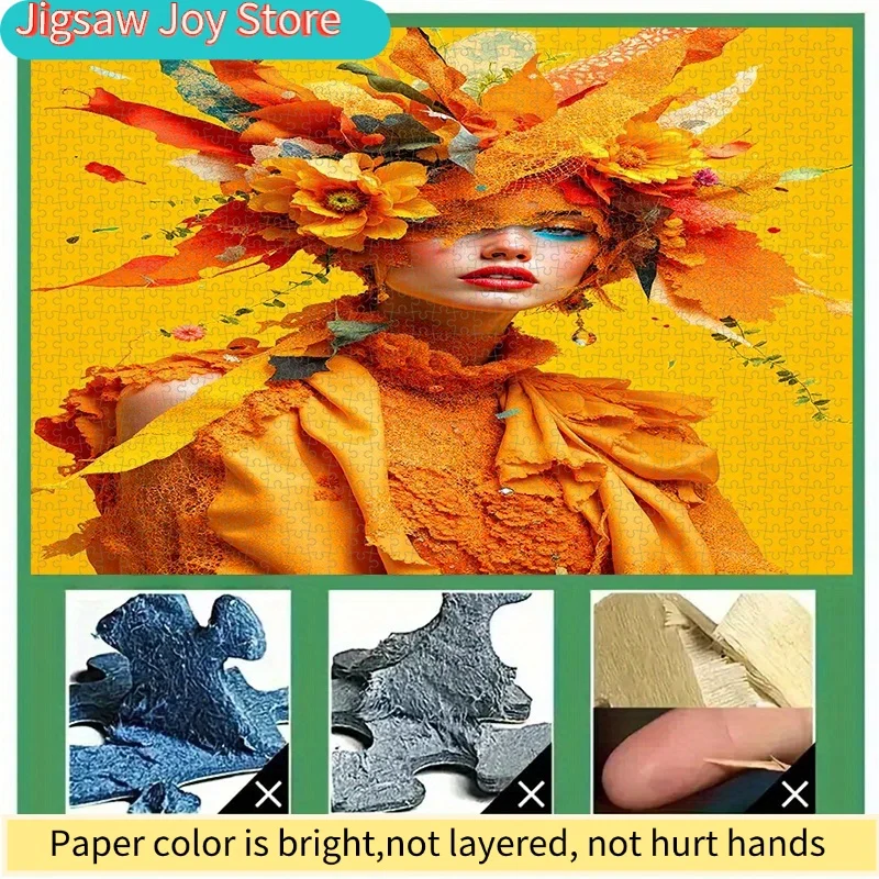 Rompecabezas de 500/1000 Piezas, Rompecabezas de Papel DIY, Tema Floral Otoñal, Mujer con Corona, Rompecabezas para Adultos, Apto para: Hogar y Ocio