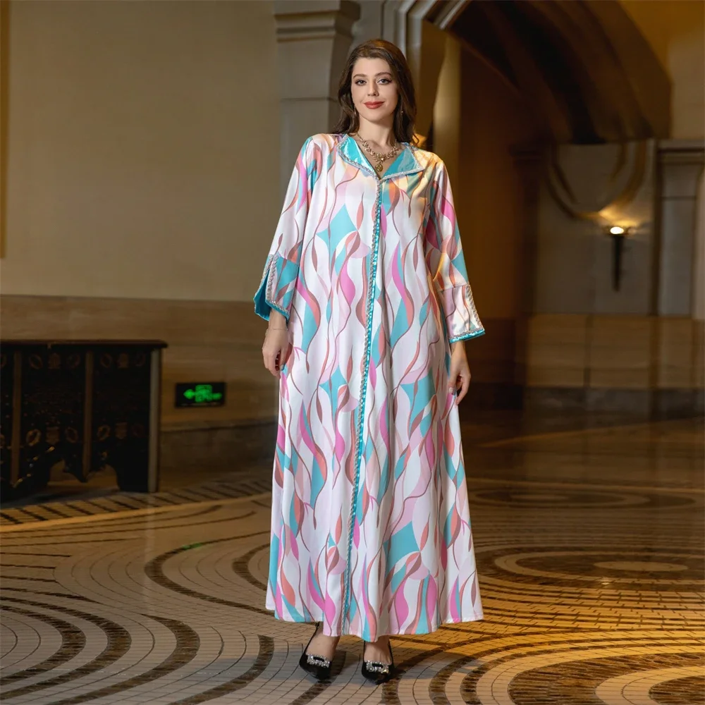 Floral Moroccan Kaftan Arabic Long Dress for Women Diamonds Evening Dresses Gulf Jalabiya Dubai Muslim Ramadan Abaya Caftan Robe