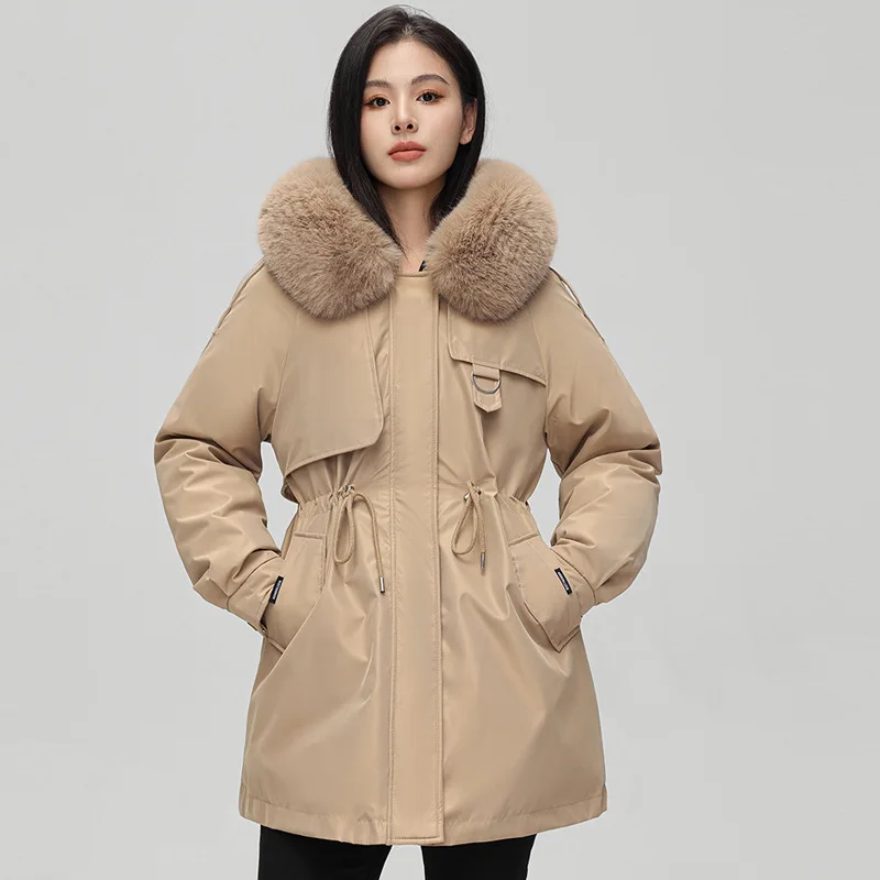 

Parkas Doublesidef Womens Fall Deconstructed High-Street Lady Stretchy Short-Style Round Neck Trendy Zippered Bio-Cotton Classic