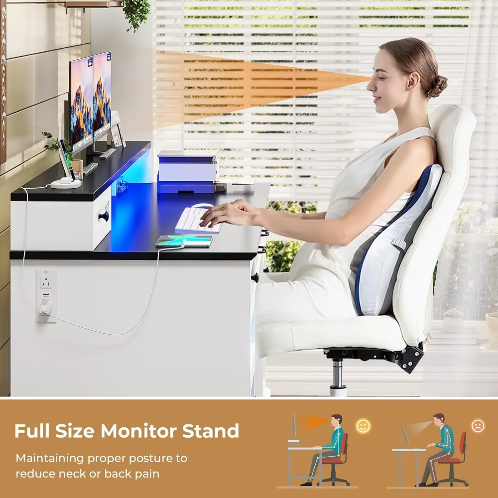 "مكتب مكتب أنيق مع خزانة ملفات، مكتب مريح مع حامل شاشة، مكتب منزلي متعدد الأغراض مع حل تخزين #5