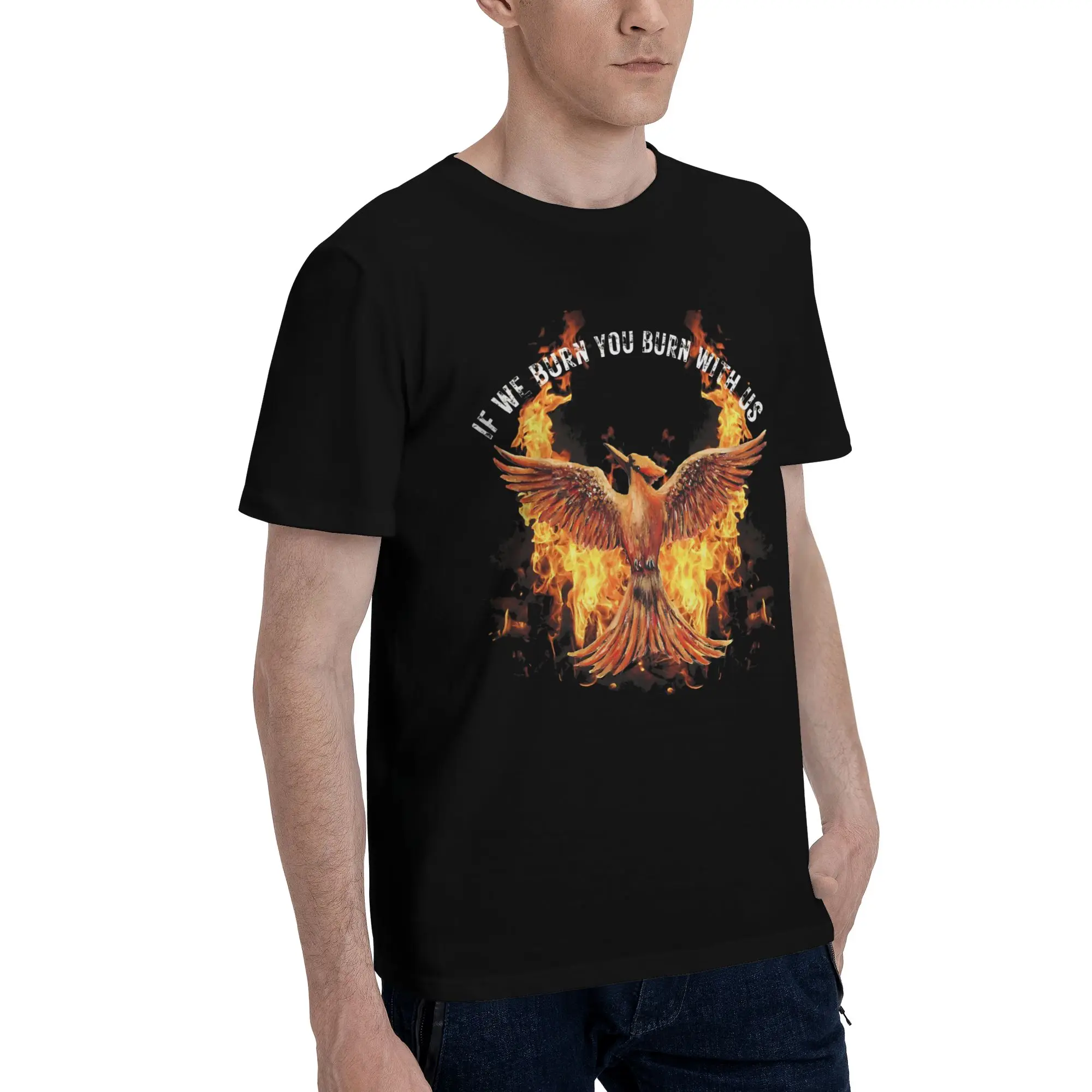 Mockingjay   If We Burn You Burn With Us  Novelty Graphic 100% Cotton T-Shirt The Hunger Games Tees Tops For Men