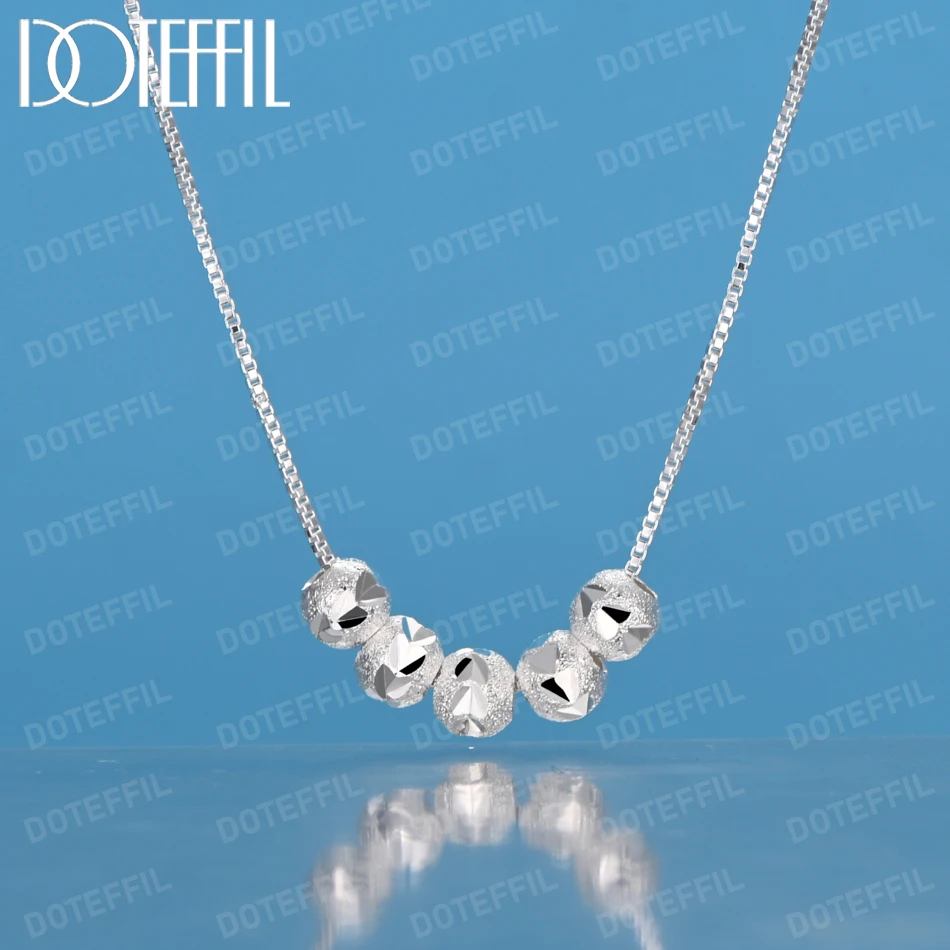 DOTEFFIL 925 Sterling Silver Five Frosted Bead Pendant Necklace Snake Chain For Woman Wedding Engagement Party Charm Jewelr