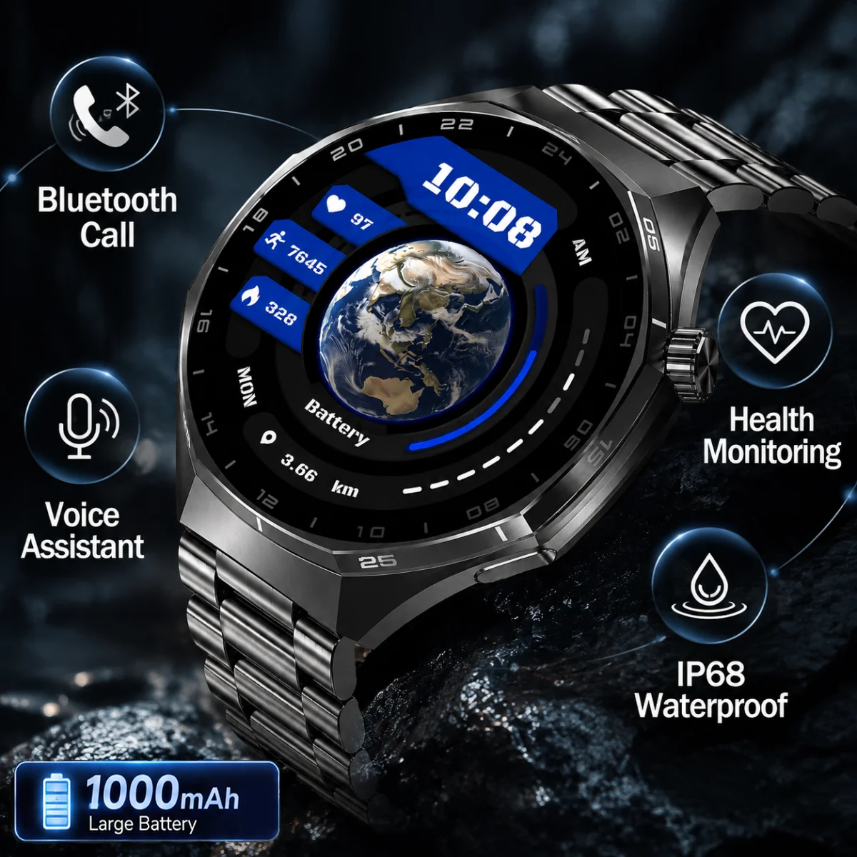 2026 Men's Smart Watch Military T-Rex3 Ultra 1000mAh Battery IP68 Waterproof Heart Rate Sports tracker Women's Smartwatch Men