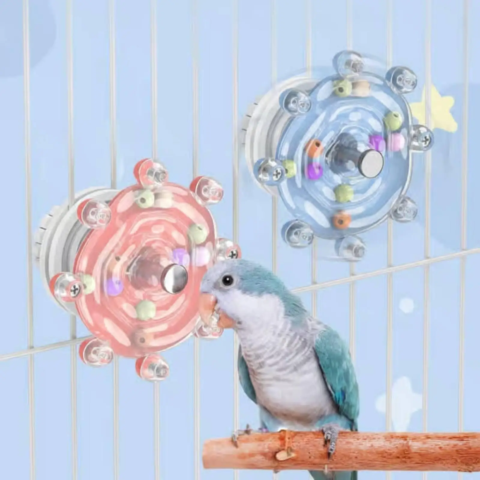 Parrot Chewable Rotating Toy with Beads for Interactive Play Cage Accessory Foraging Wheel for Birds