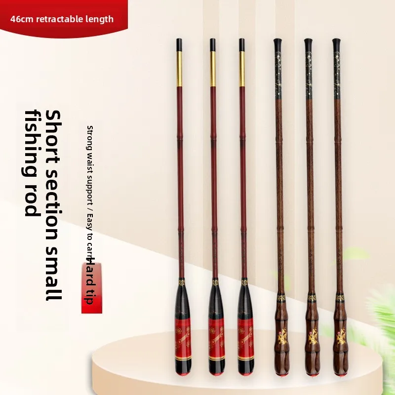 قصبة صيد كربونية فائقة القصر، بمفصل خيزران، مدمجة وخفيفة الوزن للغاية، صلبة، معدات سفر، للاستخدام الخارجي والتخييم