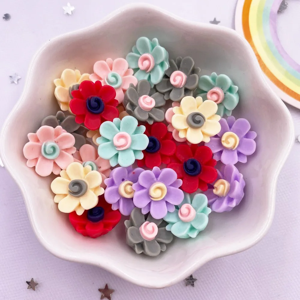 50pcs Resin Kawaii Colorful 13mm Flower Gem Flatback Stone Applique DIY Home Figurines Greeting Card Scrapbook  Accessories