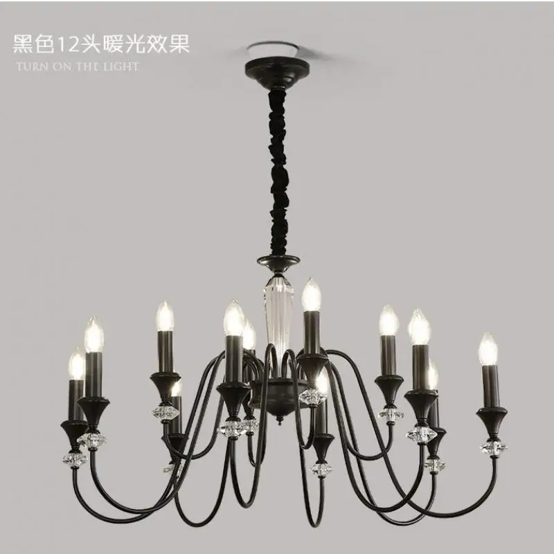 الفرنسية العتيقة الأسود النحاس قلادة أضواء الثريا لغرفة المعيشة غرفة نوم غرفة الطعام الديكور LED شمعة الثريات