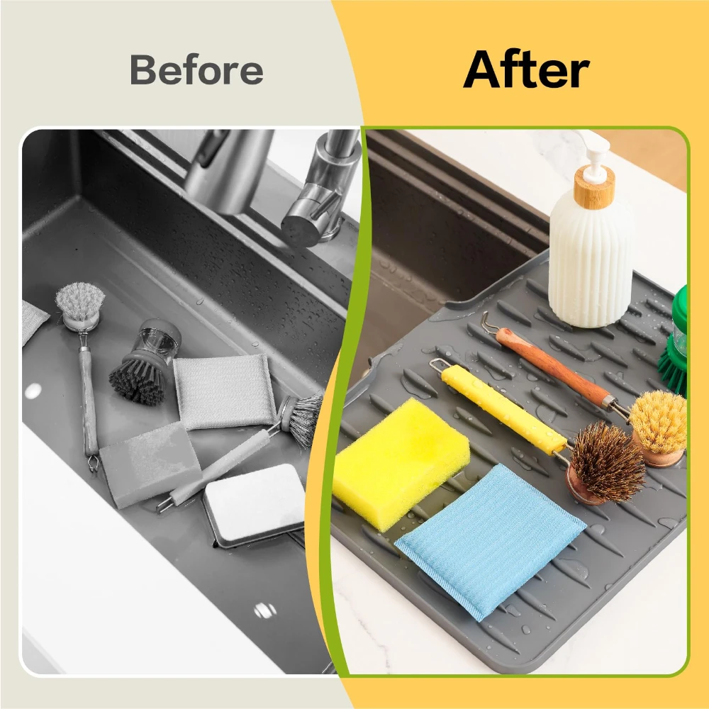 Kitchen Silicone Drain Mat with Built-in Drainage Design, Easy to Clean, Suitable for Countertops, Sinks, Refrigerators