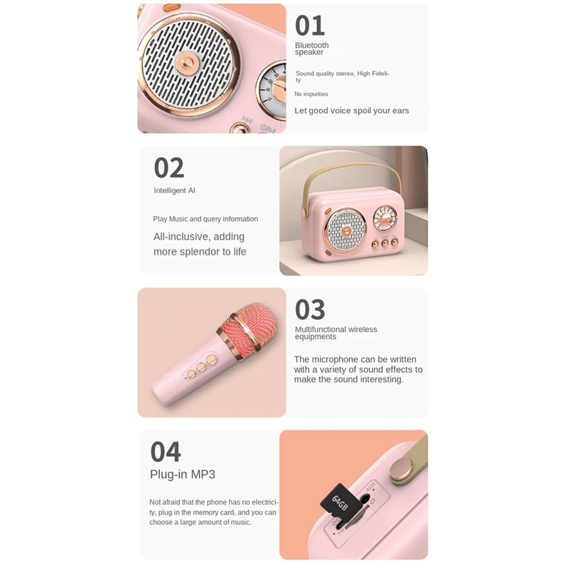 RISE-Family Outdoor Children's Karaoke Bluetooth Speaker Wireless Microphone Portable Card Subwoofer High Volume