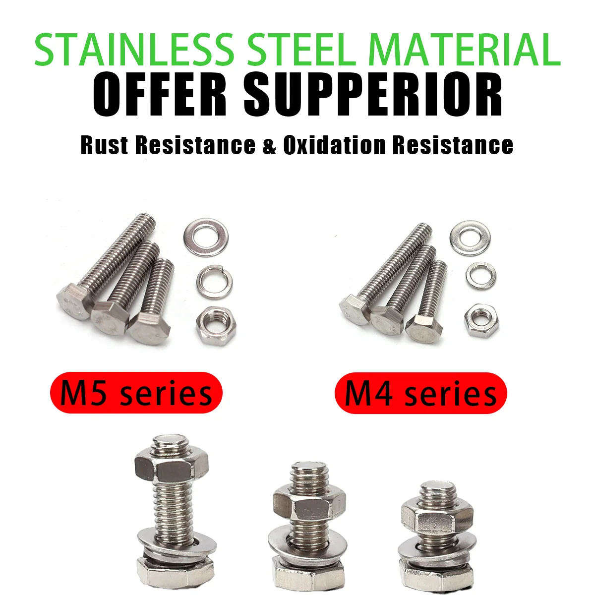 240pcs Stainless Steel Hex Head Bolt and Nut Combo Kit - M4 M5  X 16mm 20mm 25mm - Full Thread Set