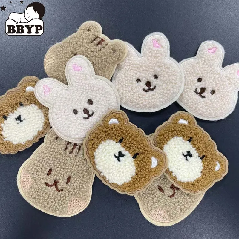 10Pcs Thermo Patches On Clothes Wool Embroidery Bear RabbitStickers  DIY Handmade Headdress Baby Clip Textile Cloth Stickers