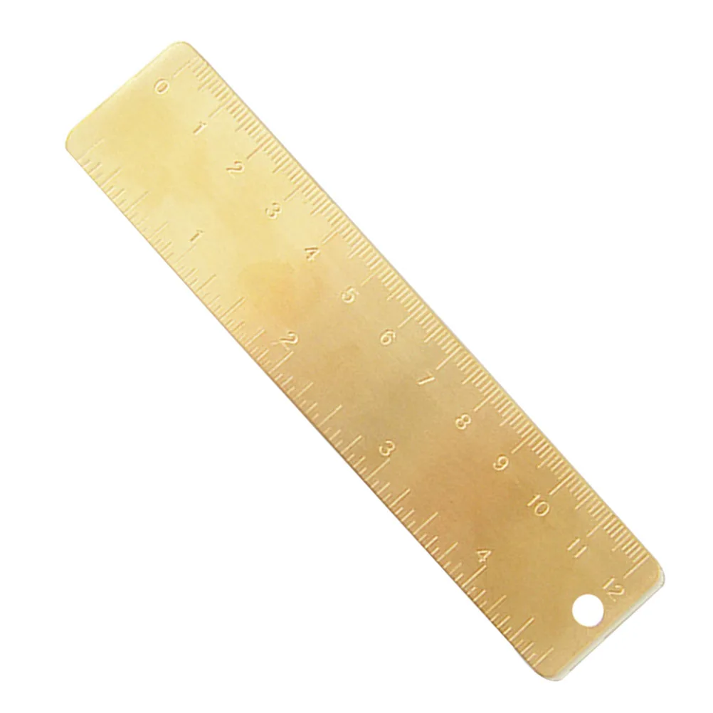 Mini righello in ottone retrò inciso scala diritta design con foro rotondo finitura uso duraturo piccola misurazione in rame