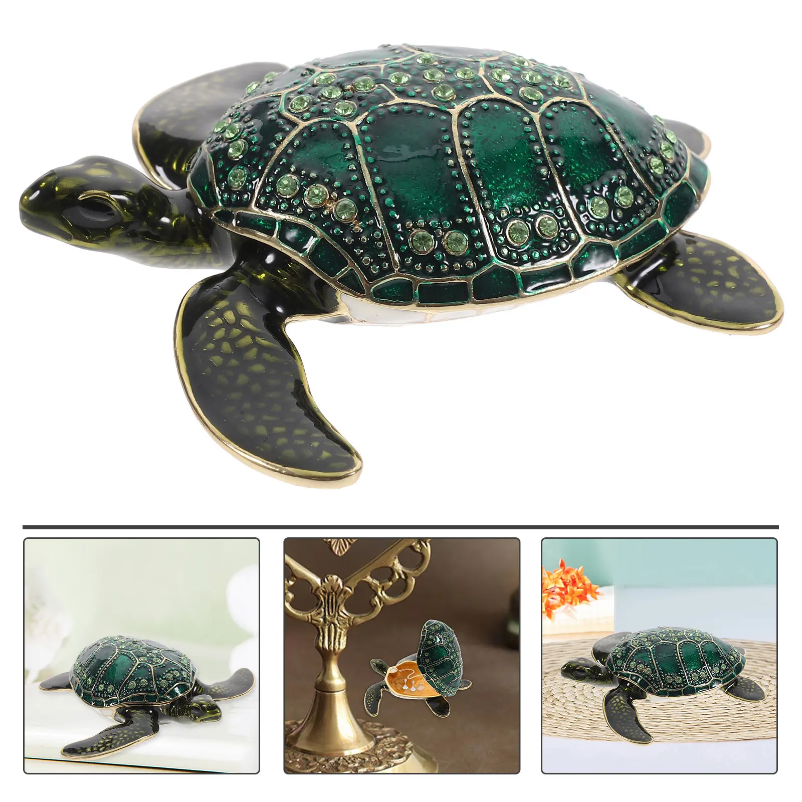 Enameled Sea Turtle Jewelry Box Small Vintage Trinket Case Jewelry Organizer Desktop Storage Box Vintage Dresser Decor