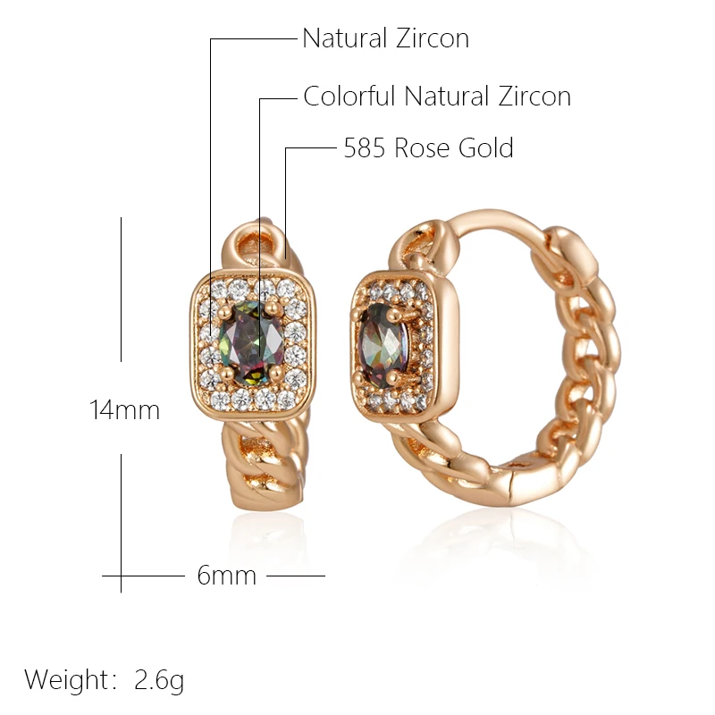 Wbmqda Fashion Colorful Natural Zircon Hoop Earrings For Women 585 Rose Gold Color High Quality Daily Party Fine Jewelry Gifts