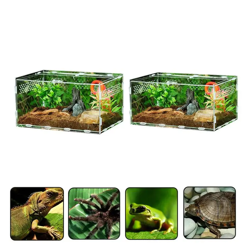 Acrylic Reptile Feeding Box Insect Lizard Spider Breeding Cage Hatching Container All-round Transparent Feeding Box For Snake