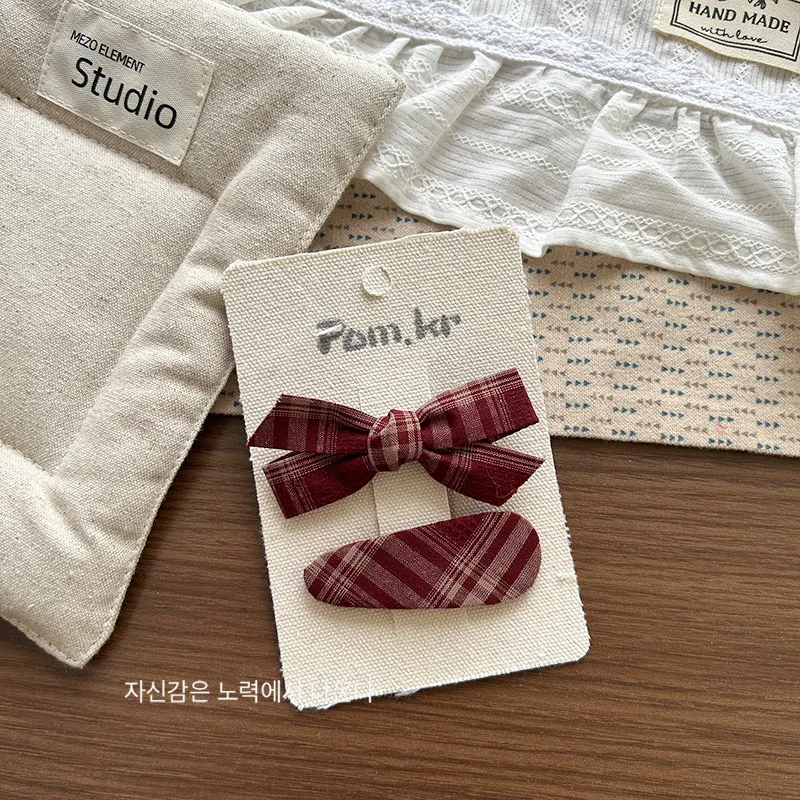 Bow Hair Clip for Girls Fabric Heart Shape Bangs Clip Cute Sweet Kids Hair Accessory Red view 3