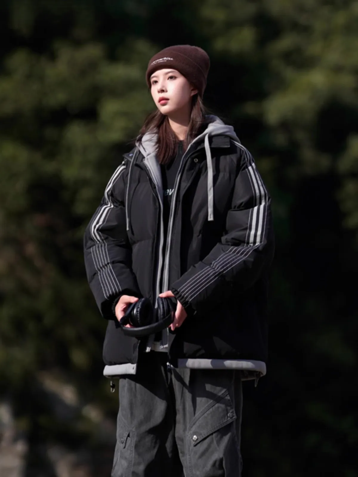 

Универсальная зимняя хлопковая куртка-худи в стиле College, свободного кроя, теплая, с эффектом двухслойности, для мужчин и женщин