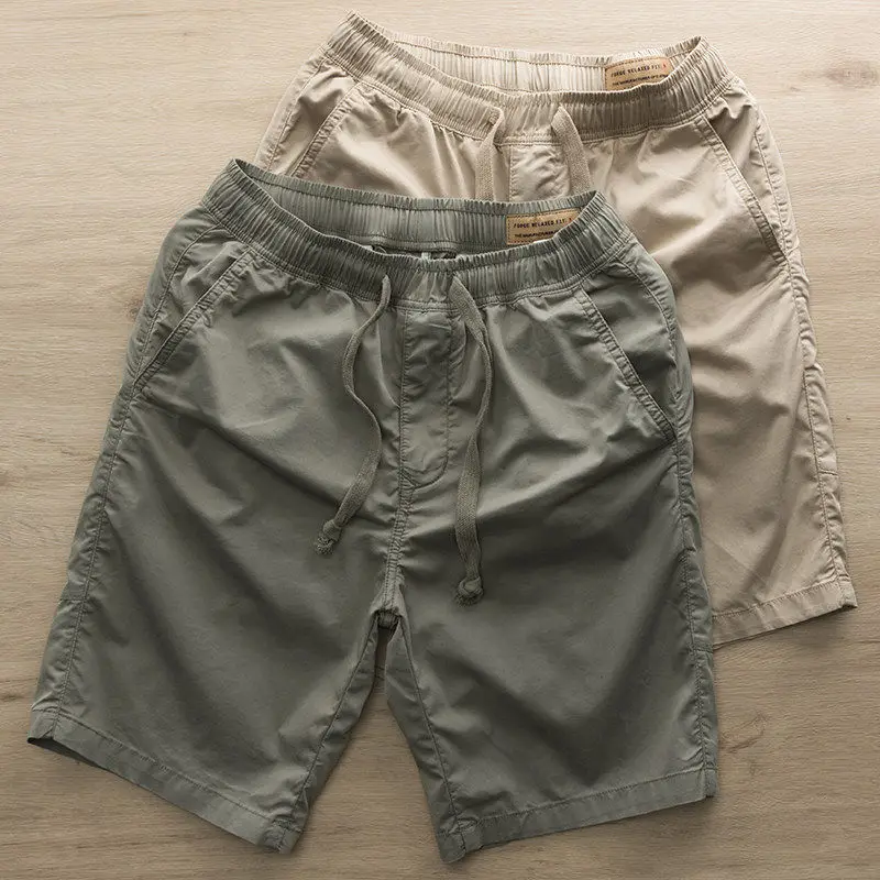 Ice Silk Four-Part Shorts Men's Summer Straight Leg Elastic Waist Retro Casual Wear-Resistant Five-Part Mid-Pants Workwear