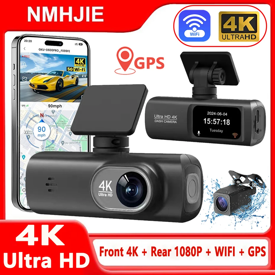 

Dash Cam Dual Lens 4K UHD Recording Car Camera DVR Night Vision Video Recorder Support GPS Wi-Fi Room Black Box Rear View Camera