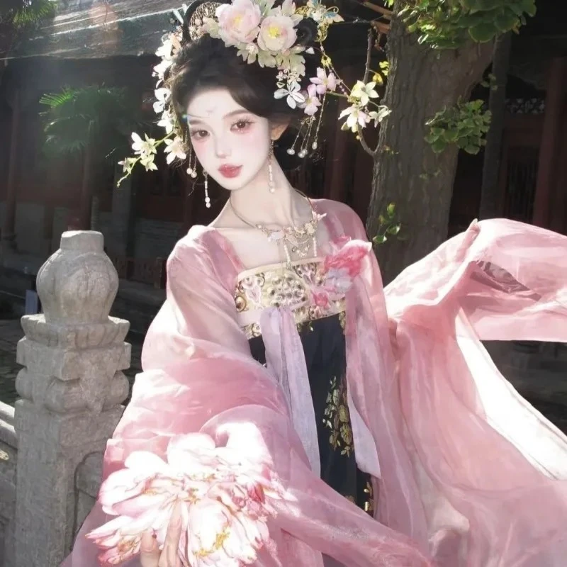 

Hanfu Dress Embroidery Traditional Chinese Clothing Chest Length Tang Style Set Draped Hanfu Cosplay
