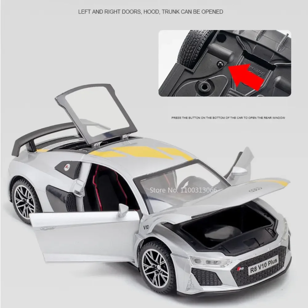 1:32 Audi R8 V10 Plus Alloy Car Model Simulation Diecasts Toy Vehicles Sound And Light Car Model Collection Car Toy For Children