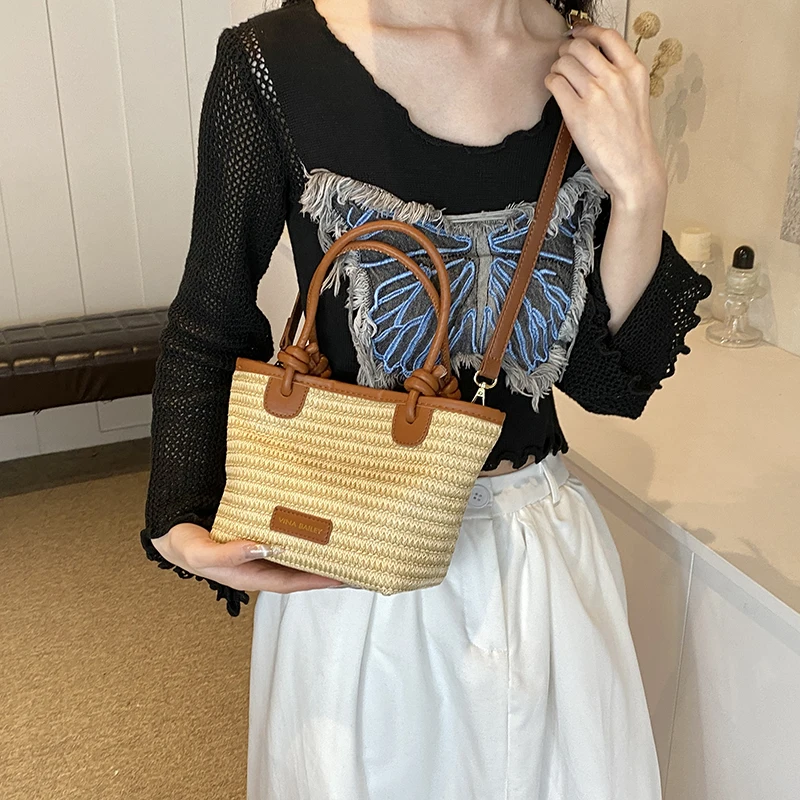 Small Straw Crossbody Bags For Women 2024 Korean Fashion Summer Shoulder Bags Lady Travel Handbags Females Weave Tote Beach Bag