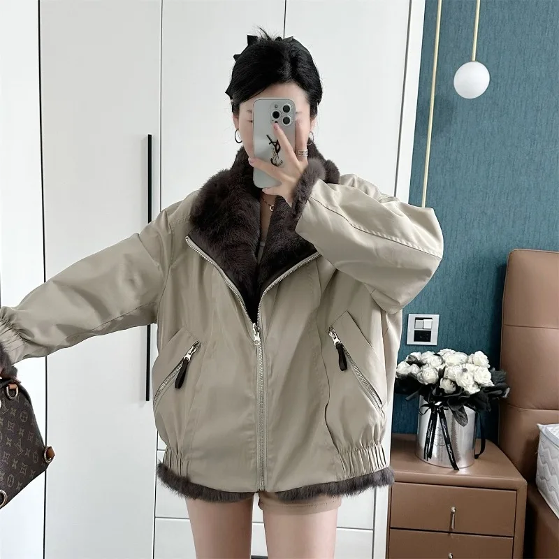 2025 Autumn and Winter New Style Lapel Fashionable Double-sided Parkas Loose Temperament Jacket Female Clothing