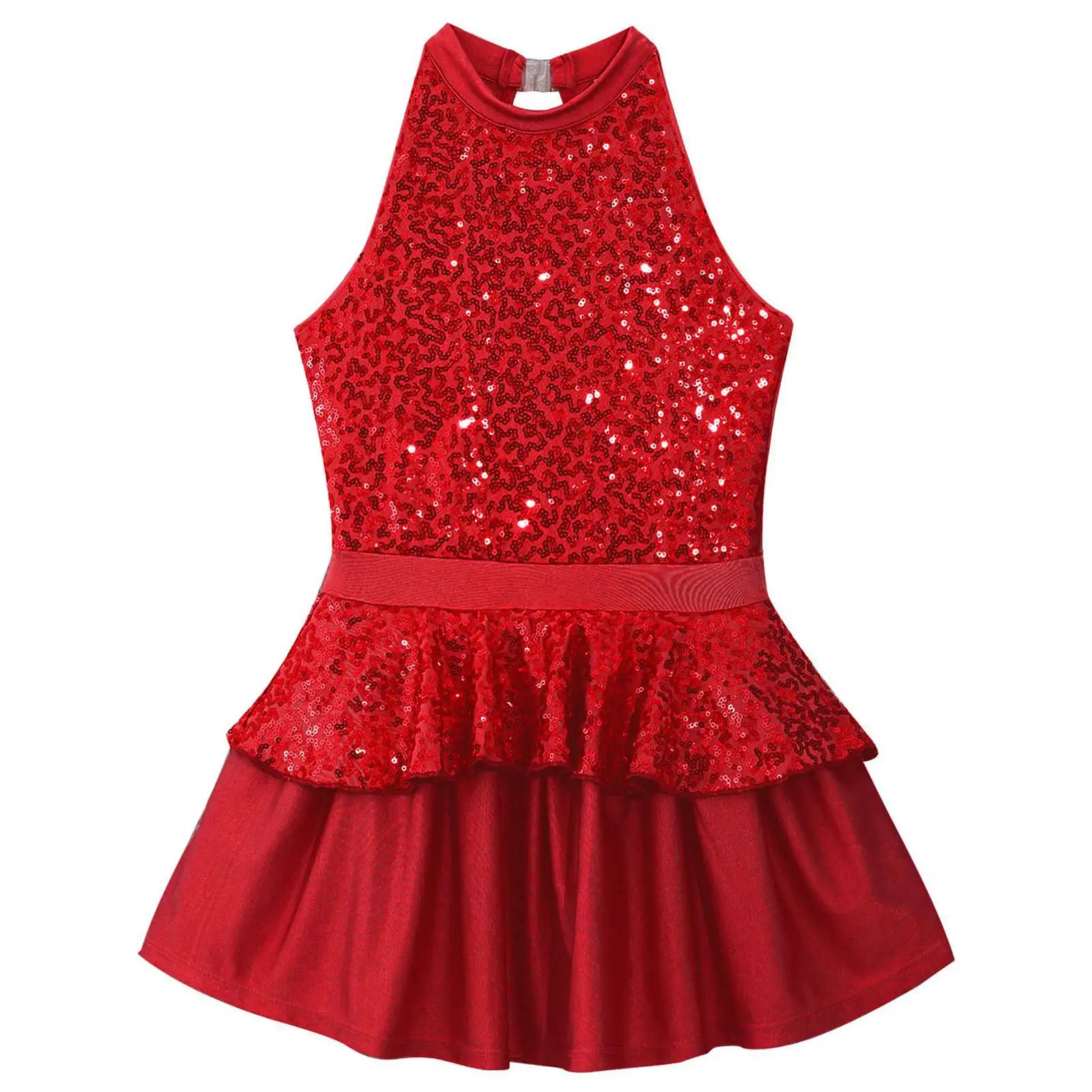 Sequins Ballet Tutu Dress Kids Girls Halter Shiny Contemporary Modern Jazz Latin Dance Ballerina Leotard Costume