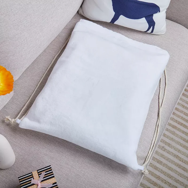 Luxury Sublimation Blank 2 in 1 Microfiber Soft Towels Drawstring Bag Beach Towel Family Travel Hotel Foldable Quilt Blankets