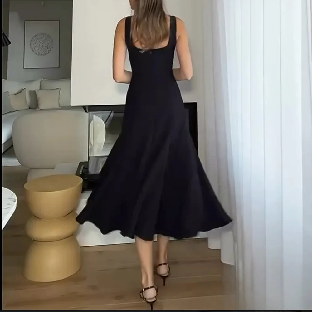 KONDALA-Donna Abito longuette nero basic Cami Abito con cerniera Nuovo 2025 Primavera Estate Autunno Moda Vacanza Festa Cena Abito elegante