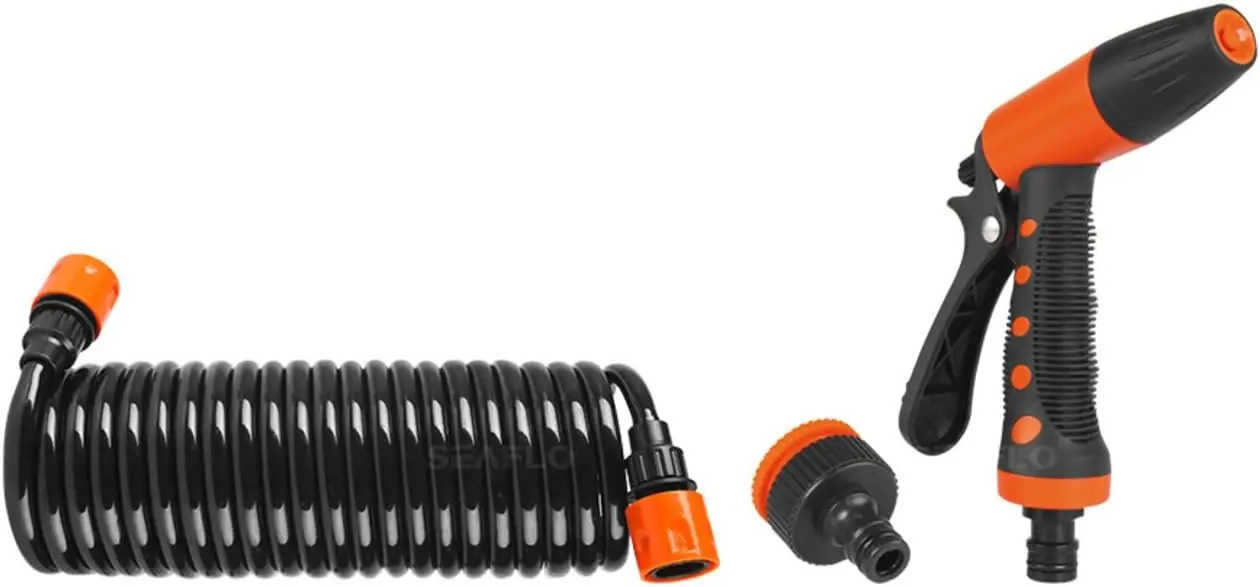 Portable 20' Hosecoil Washdown System, Coiled Hose Spray Gun, Adjustable Nozzle, Marine RV Boat Deck Cleaning System