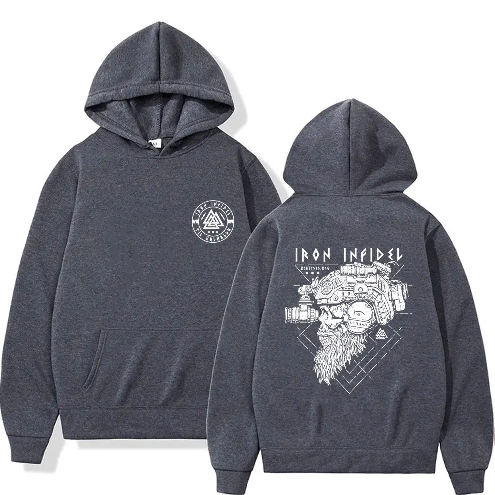 Til Valhalla American Beard Warrior Tactical Skeleton Graphic Hoodie Men Women Fashion Oversized Sweatshirt Male Casual Hoodies