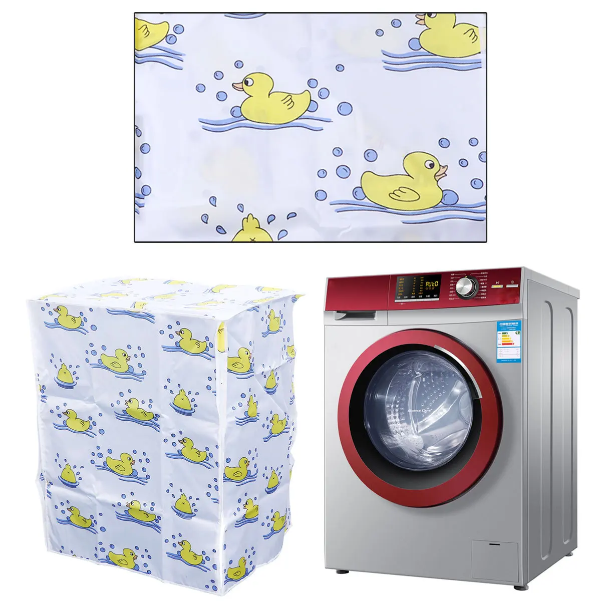 

Dustproof Waterproof Washing Machine Cover Polyester Satin Cloth Zippered Opener 58x63x85cm Colorful Pattern Protector Case