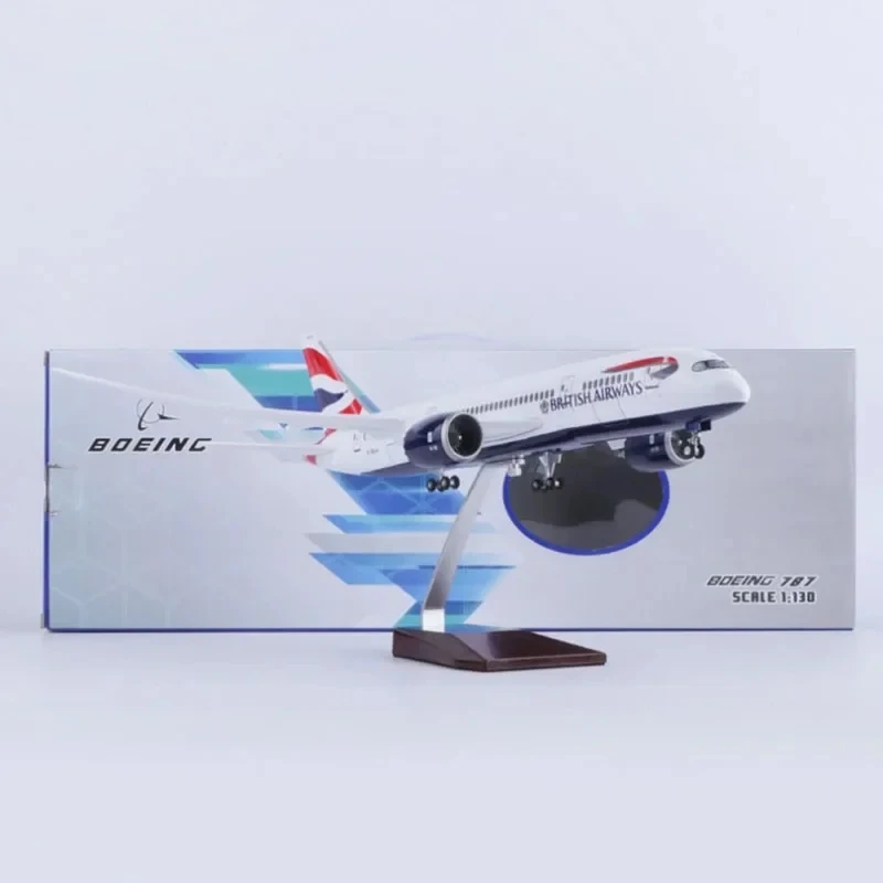 Imagem -02 - Escala 1:130 43 cm 787 Boeing Jetliner British Airways B787 Modelo de Aeronave Joias de Avião de Resina Fundida com Luzes Led