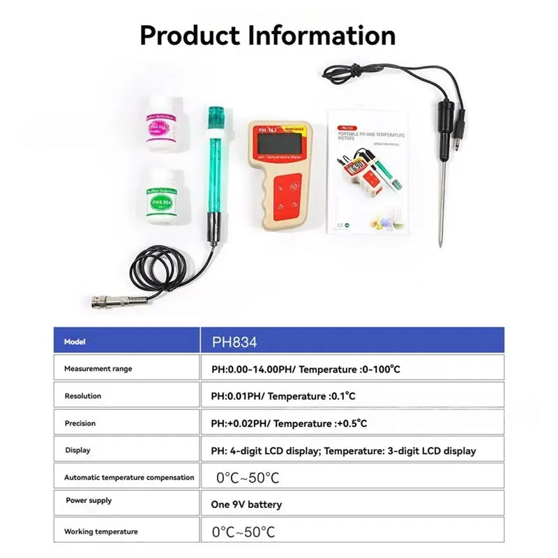 AS63-Digital PH Meter For Water Quality Monitoring High Precision Acidity Tester Including Temperature Display For Aquariums