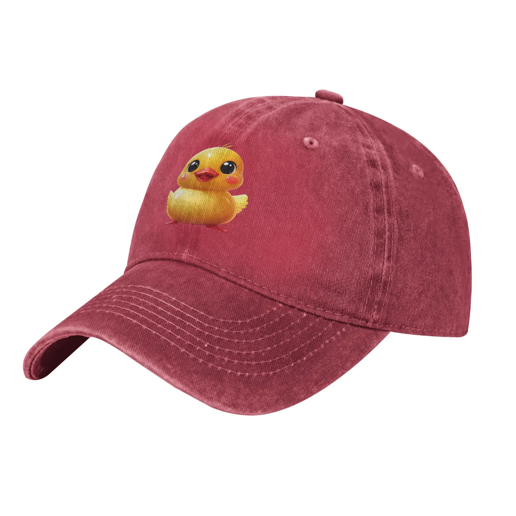 Adorable Rubber Duck - Printed Washed Denim Baseball Cap for Fashionable Duck Lovers