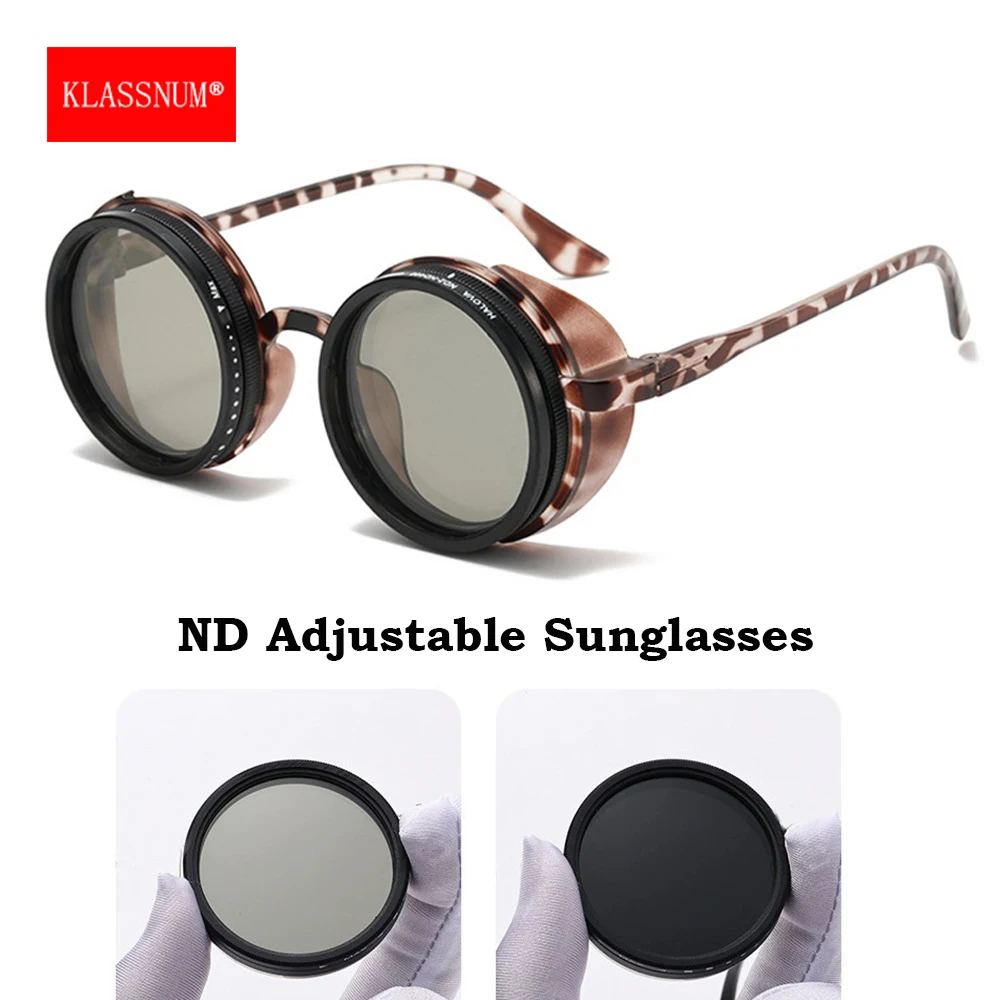 KLASSNUM Adjustable Dimming Sunglasses ND9 Manual Tint Fishing Glasses Men Women Anti Glare UV400 Steampunk Polarized Eyepiece